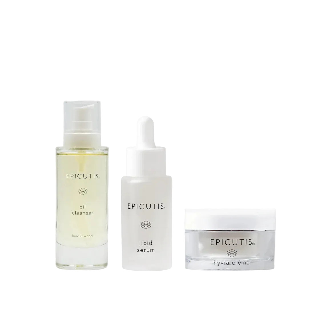 Three skincare products from Epicutis on a white background