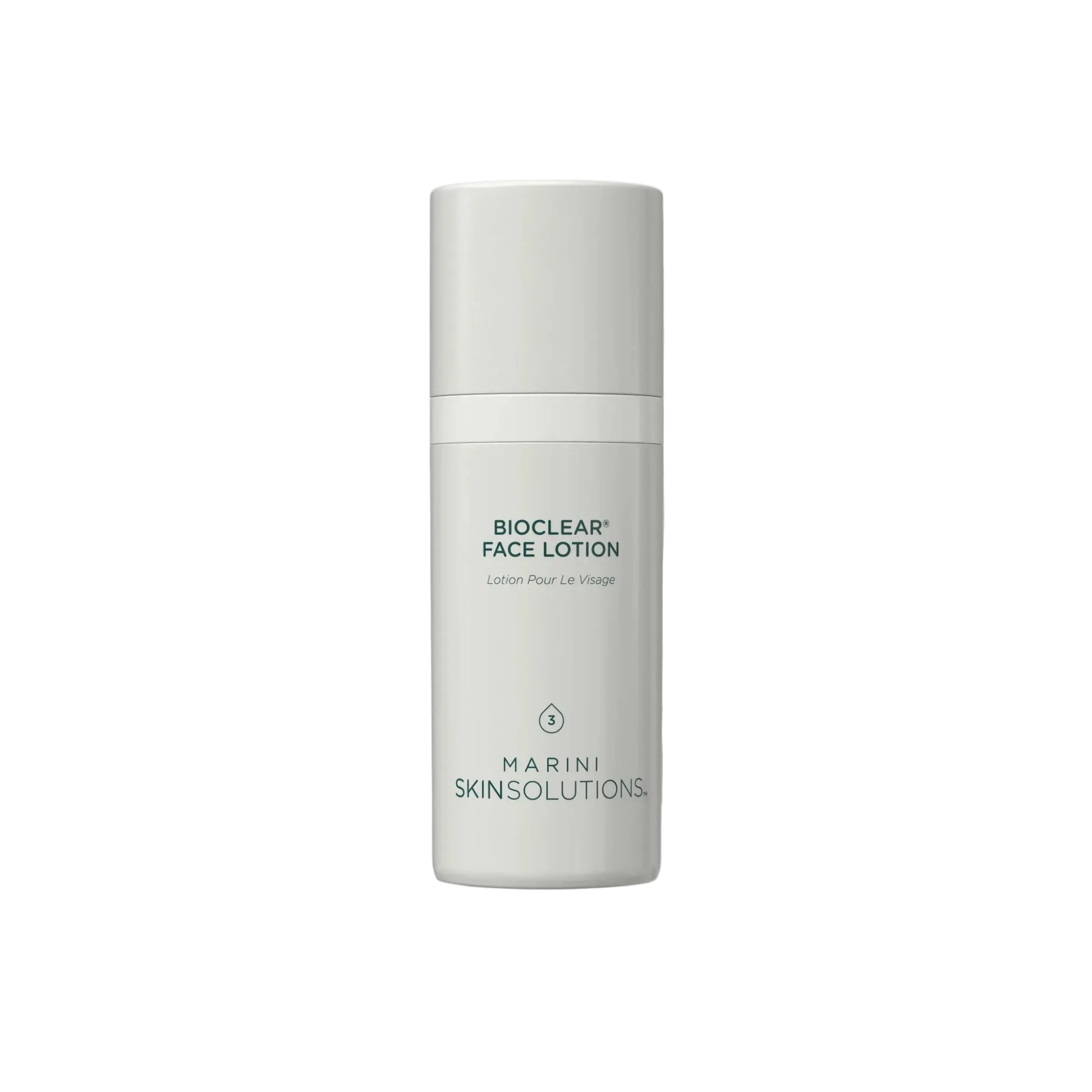 Skincare bottle labeled 'Bioclear Face Lotion' by Marini Skinsolutions on a white background