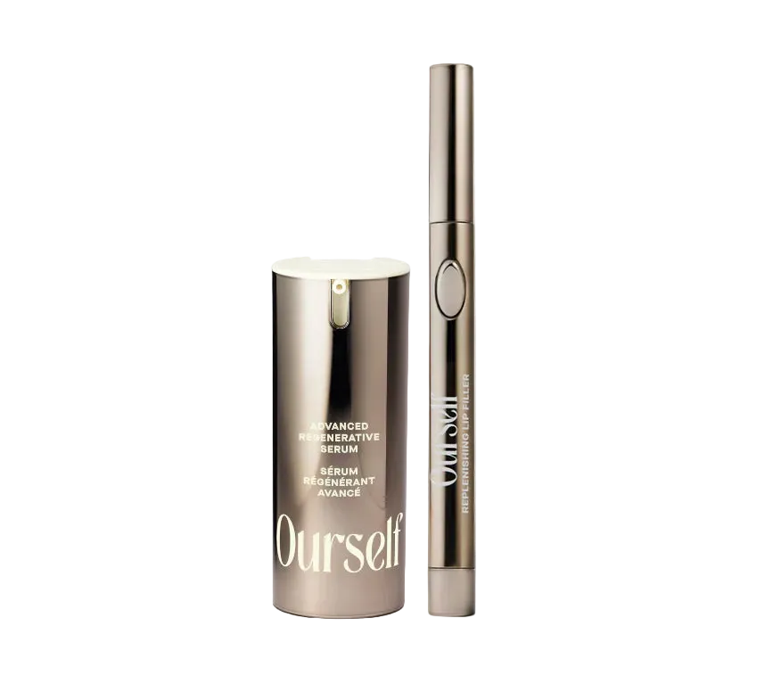 Skincare serum and cream with 'Ourself' branding on a white background